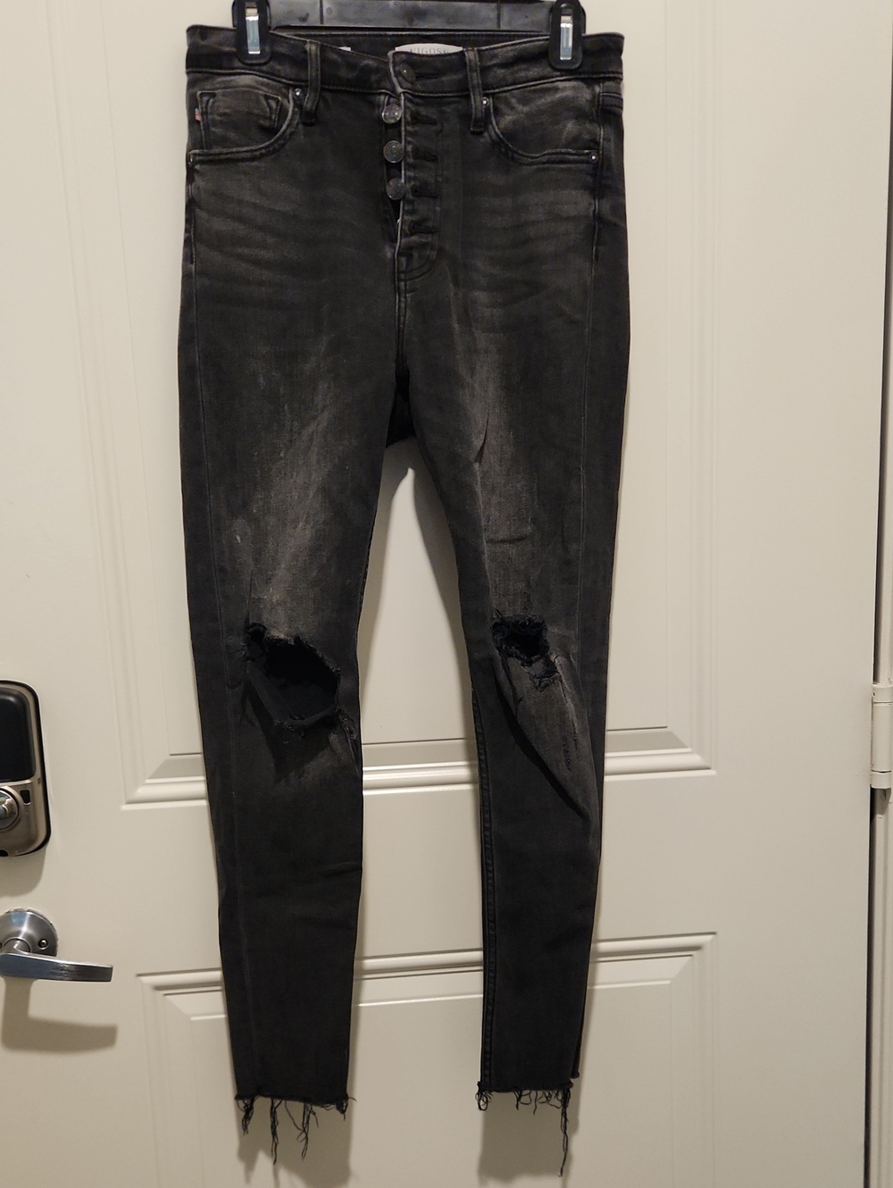 Vigoss Distressed Black Skinny Jeans Raw Hem Size 28